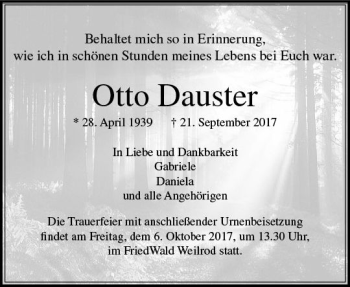 Traueranzeige von Otto Dauster von  Usinger Anzeiger
