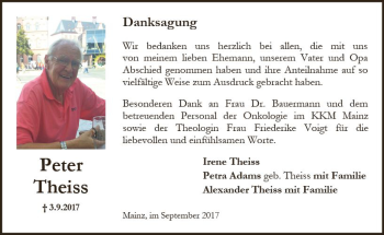 Traueranzeige von Peter Theiss von Trauerportal Rhein Main Presse