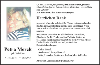Traueranzeige von Petra Merck von  Kreisanzeiger