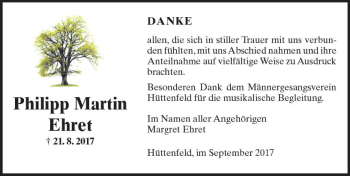 Traueranzeige von Philipp Martin Ehret von Trauerportal Echo Online