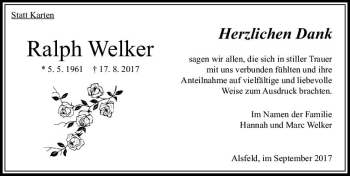 Traueranzeige von Ralph Welker von VRM Trauer