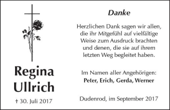 Traueranzeige von Regina Ullrich von  Kreisanzeiger