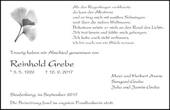 Traueranzeige von Reinhold Grebe von  Gießener Anzeiger