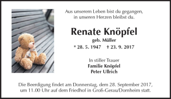 Traueranzeige von Renate Knöpfel von Trauerportal Echo Online