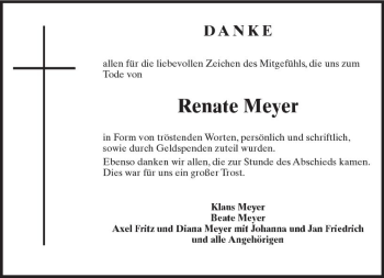 Traueranzeige von Renate Meyer von Trauerportal Rhein Main Presse