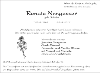 Traueranzeige von Renate Nungesser von Trauerportal Rhein Main Presse