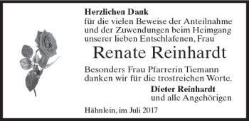 Traueranzeige von Renate Reinhardt von Trauerportal Echo Online