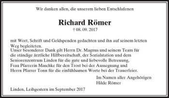 Traueranzeige von Richard Römer von  Gießener Anzeiger