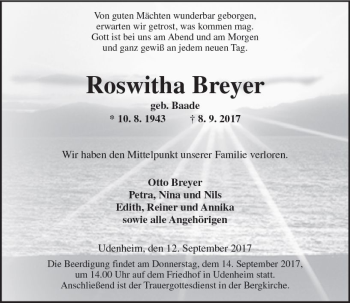 Traueranzeige von Roswitha Breyer von Trauerportal Rhein Main Presse