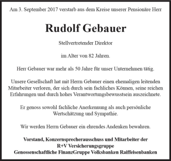 Traueranzeige von Rudolf Gebauer von Trauerportal Rhein Main Presse