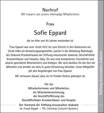 Traueranzeige von Sofie Eppard von Trauerportal Rhein Main Presse
