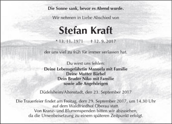 Traueranzeige von Stefan Kraft von  Kreisanzeiger