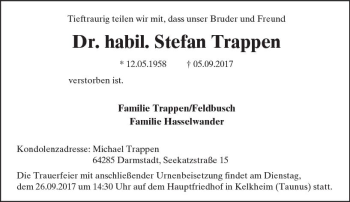 Traueranzeige von Stefan Trappen von Trauerportal Rhein Main Presse