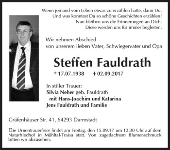 Traueranzeige von Steffen Fauldrath von Trauerportal Rhein Main Presse