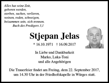 Traueranzeige von Stjepan Jelas von  Camberger Anzeiger