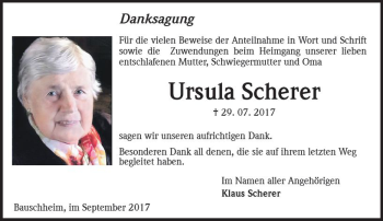 Traueranzeige von Ursula Scherer von Trauerportal Rhein Main Presse