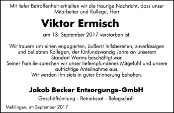 Traueranzeige von Viktor Ermisch von Trauerportal Rhein Main Presse