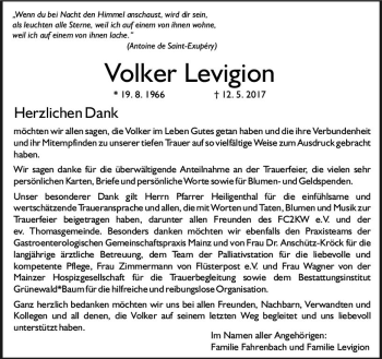 Traueranzeige von Volker Levigion von Trauerportal Rhein Main Presse