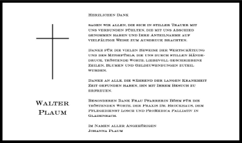 Traueranzeige von Walter Plaum von Trauerportal Echo Online