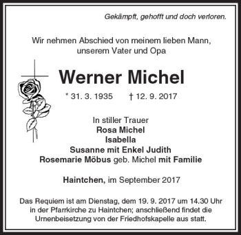 Traueranzeige von Werner Michel von  Camberger Anzeiger