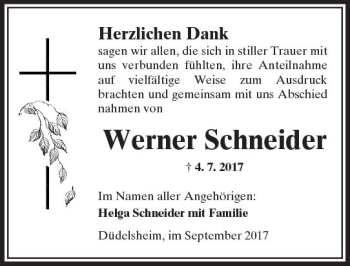 Traueranzeige von Werner Schneider von  Kreisanzeiger