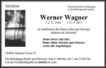 Traueranzeige von Werner Wagner von VRM Trauer