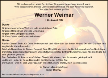 Traueranzeige von Werner Weimar von Trauerportal Echo Online