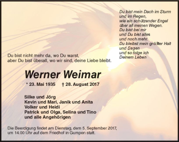 Traueranzeige von Werner Weimar von Trauerportal Echo Online