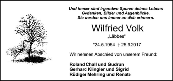 Traueranzeige von Wilfried Volk von Trauerportal Echo Online