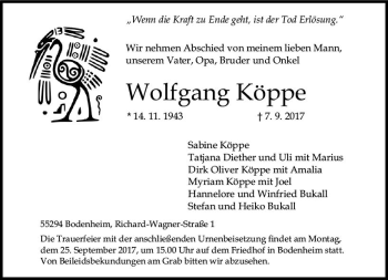 Traueranzeige von Wolfgang Köppe von Trauerportal Rhein Main Presse