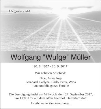Traueranzeige von Wolfgang  Müller von Trauerportal Echo Online