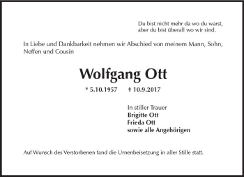 Traueranzeige von Wolfgang Ott von Trauerportal Rhein Main Presse