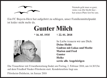 Traueranzeige von Gunter Milch 