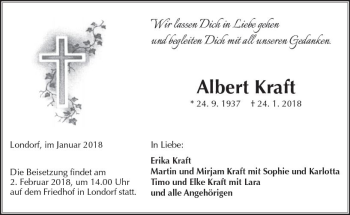 Traueranzeige von Albert Kraft von  Gießener Anzeiger