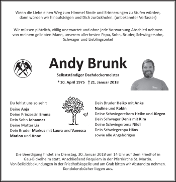 Traueranzeige von Andy Brunk von Trauerportal Rhein Main Presse