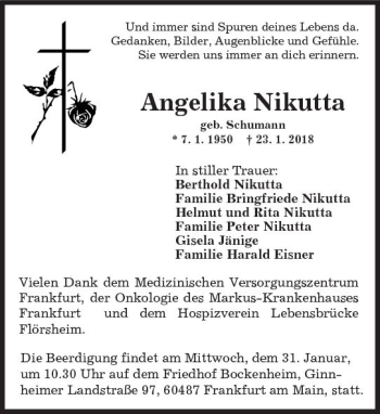 Traueranzeige von Angelika Nikutta von Trauerportal Rhein Main Presse