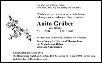 Traueranzeige von Anita Gräber von Trauerportal Rhein Main Presse
