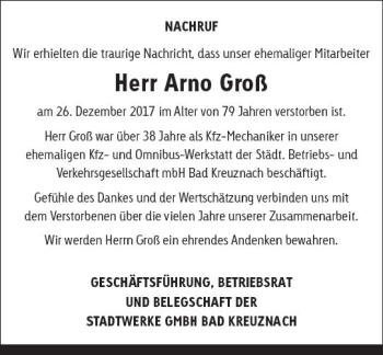 Traueranzeige von Arno Groß von Trauerportal Rhein Main Presse