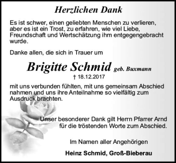 Traueranzeige von Brigitte Schmid von Trauerportal Rhein Main Presse