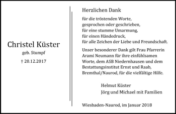Traueranzeige von Christel Küster von Trauerportal Rhein Main Presse