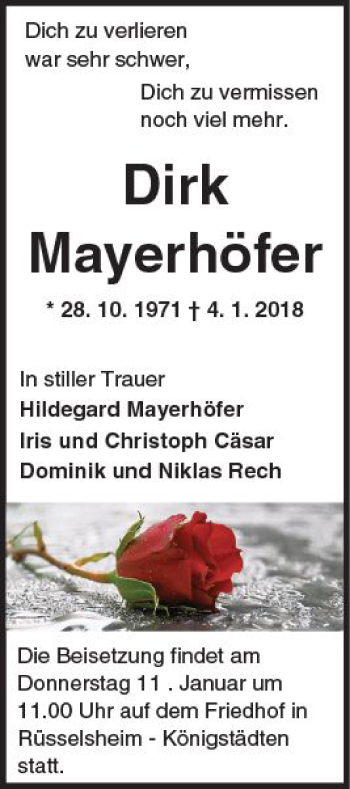 Traueranzeige von Dirk Mayerhöfer von Trauerportal Rhein Main Presse