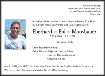 Traueranzeige von Eberhard Moosbauer von  Camberger Anzeiger