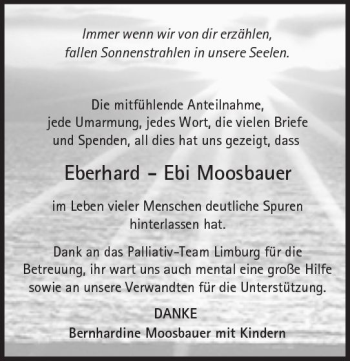Traueranzeige von Eberhard Moosbauer von  Camberger Anzeiger