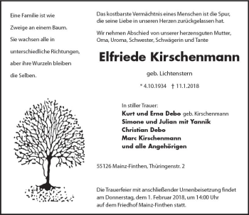 Traueranzeige von Elfriede Kirschenmann von Trauerportal Rhein Main Presse