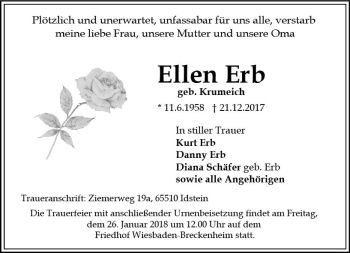Traueranzeige von Ellen Erb von Trauerportal Rhein Main Presse