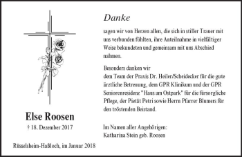 Traueranzeige von Else Roosen von Trauerportal Rhein Main Presse