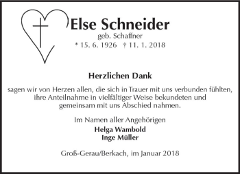 Traueranzeige von Else Schneider von Trauerportal Rhein Main Presse