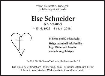 Traueranzeige von Else Schneider von Trauerportal Rhein Main Presse