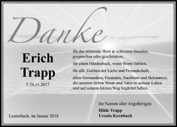 Traueranzeige von Erich Trapp von VRM Trauer