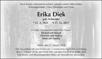 Traueranzeige von Erika Diek von  Kreisanzeiger